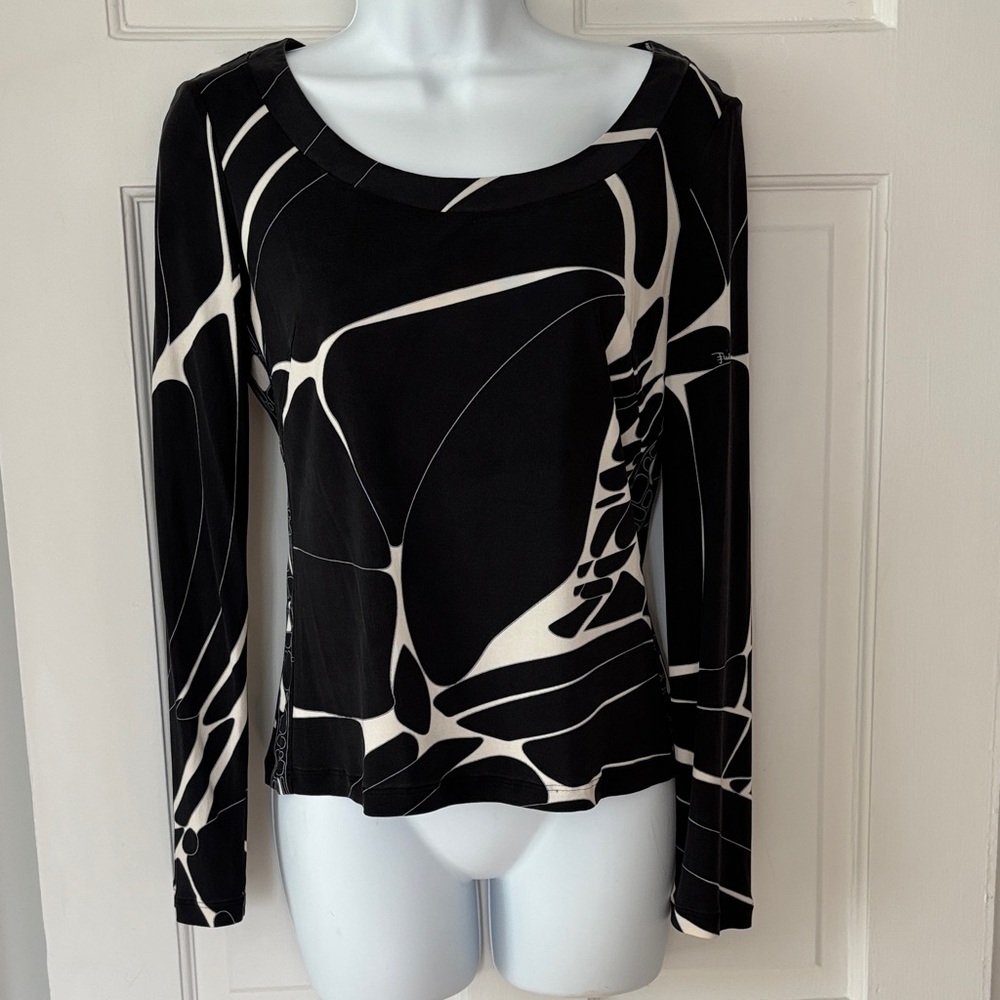 Emilio Pucci Black and White Abstract Long-Sleeve Top